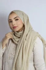 Ivory Beige Cotton Stone Drop Hijab