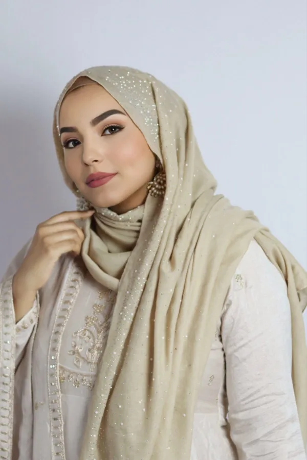 Ivory Beige Cotton Stone Drop Hijab - Image 1