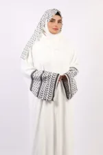 Solidarity Embroidery Keffiyeh Abaya with Matching Hijab - Original White - Image 5