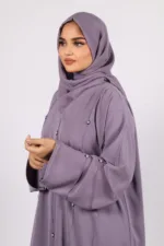 Seher Classic Emirati Abaya with Stonework - Lavender - Image 3