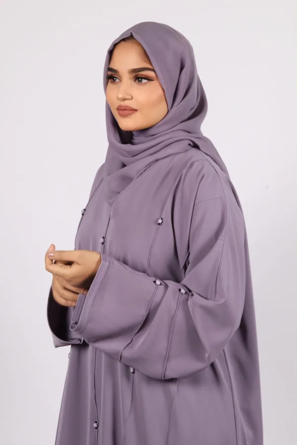 Seher Classic Emirati Abaya with Stonework - Lavender - Image 3