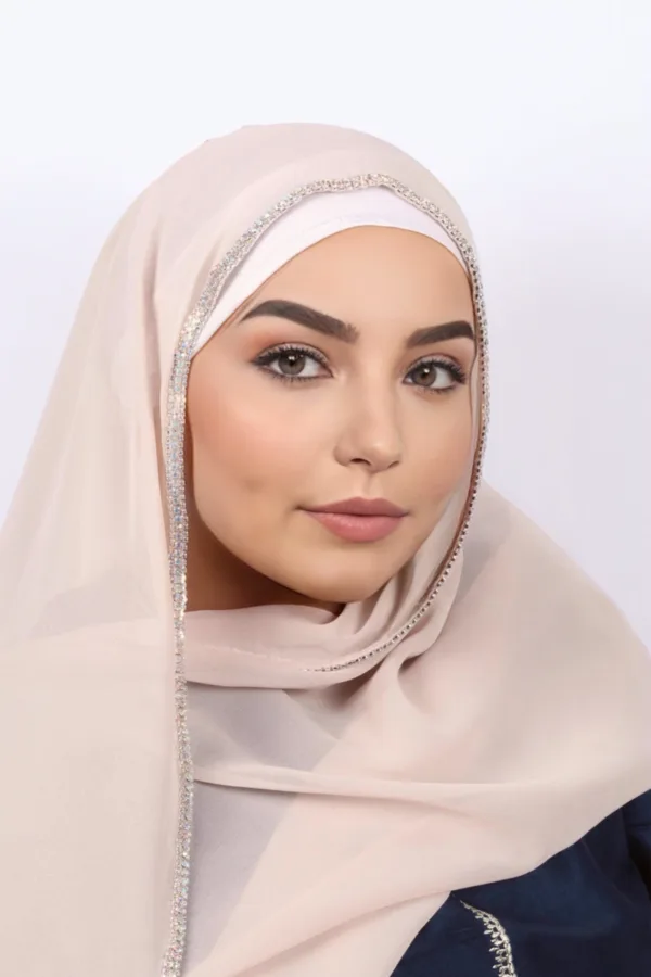 Light Nude Crystal Hijab - Image 1