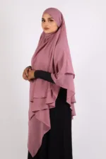 Mallika Double Layer Georgette Princess Khimar - Dusty Pink - Image 3