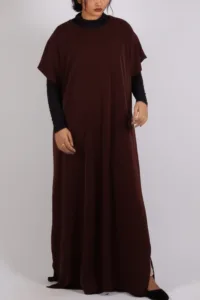 Inner Layering Half-Sleeve Dress / Slip – Chocolate