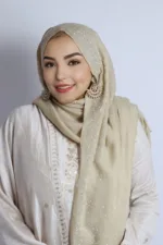 Ivory Beige Cotton Stone Drop Hijab - Image 3