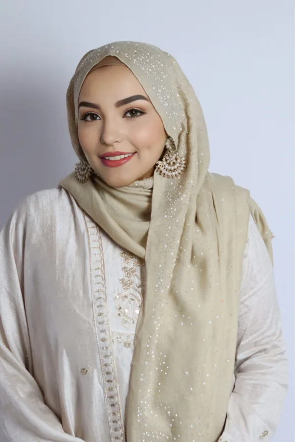Ivory Beige Cotton Stone Drop Hijab - Image 3