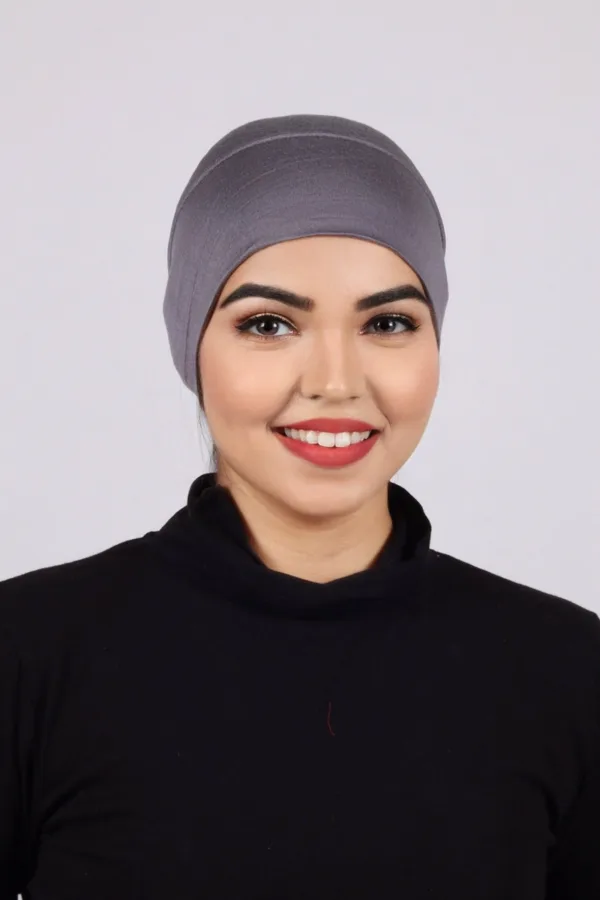 826E02FF-24CB-4A88-AD94-E173C9685977.jpeg Dark Grey Tieback Hijab Cap - Image 1