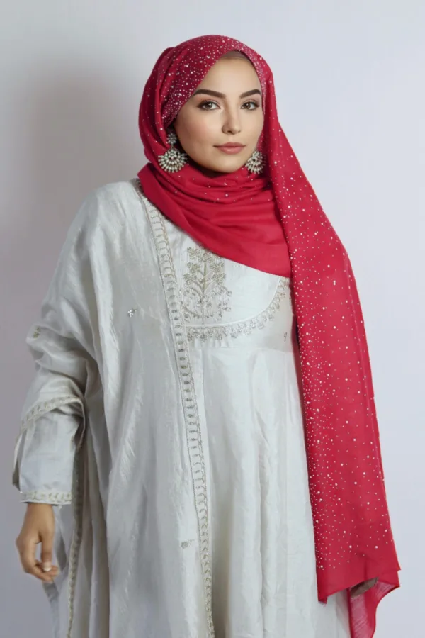 Crimson Cotton Stone Drop Hijab - Image 2