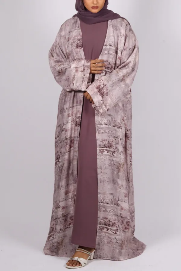 Zephyra Turkish Linen 3-piece Abaya set - Dusty Lilac - Image 5