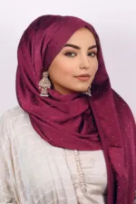 Plum Red Rhinestone Silk Hijab