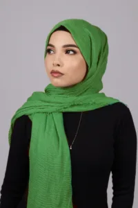 Parrot Green Crinkled Cotton Hijab