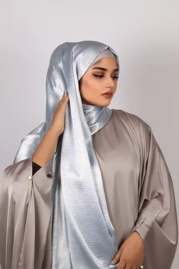 Mint Blue Marble Satin Hijab - Image 1