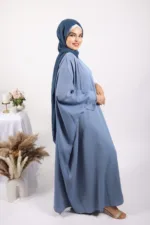 Parisa Kaftan Abaya with Zipper - Ice Blue - Image 4