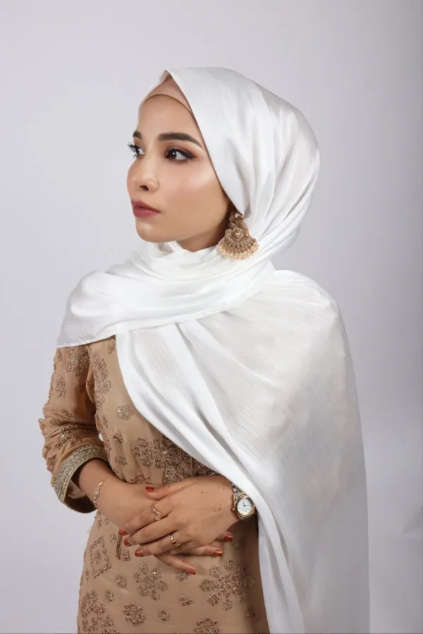White Muna Satin Hijab - Image 3