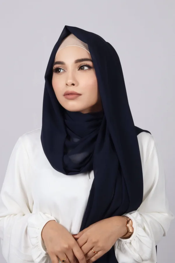 Navy Blue Premium Chiffon Hijab - Image 2