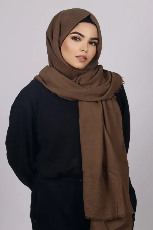 Coffee Premium Crinkled Cotton Hijab - Image 1