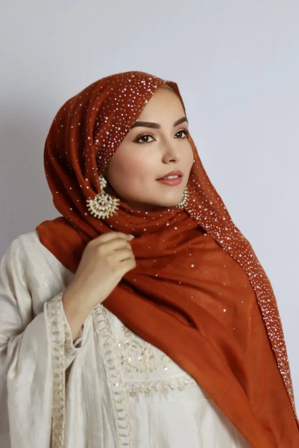 Tangerine Cotton Stone Drop Hijab - Image 3