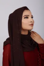 Chocolate Brown Glitter Chiffon Hijab - Image 3