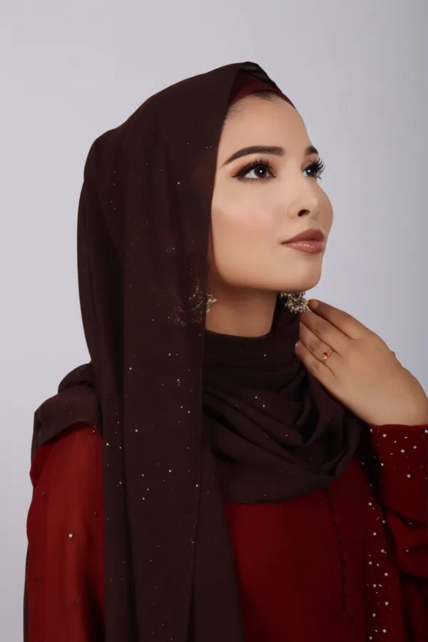 Chocolate Brown Glitter Chiffon Hijab - Image 3