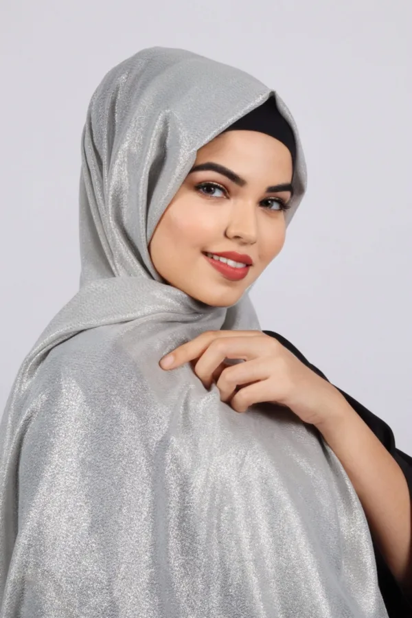 Silver Premium Zari Hijab - Image 3