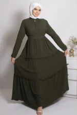 Elham Olive Tiered Abaya Dress - Image 3