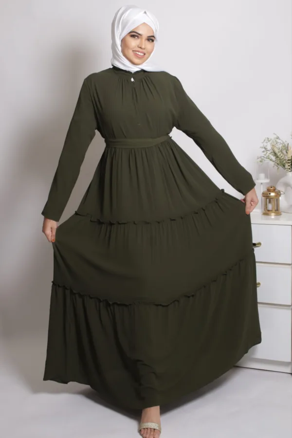 Elham Olive Tiered Abaya Dress - Image 3