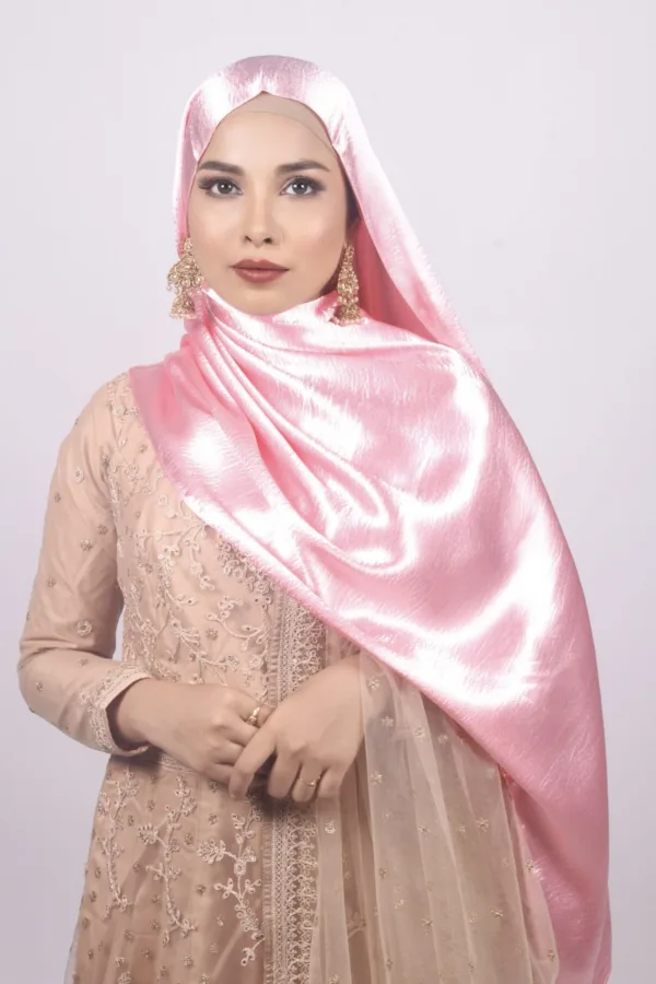 Rose Marble Satin Hijab - Image 3