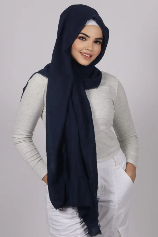Navy Premium Crinkled Cotton Hijab - Image 3