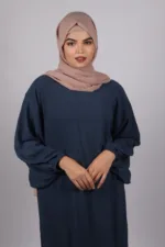 Elyssa Premium Crinkled Cotton Jazz Abaya Set with complimentary Khimar - Denim