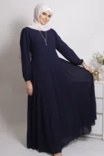 Tanaaz Flared Layered Gown / Abaya - Deep Blue