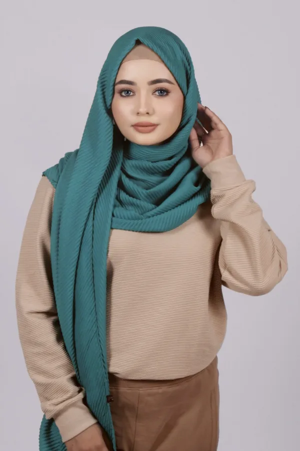 8CB629AC-DBCD-4456-B2BD-54D0EBBAA666-1.jpeg Persian Teal Cotton Pleated Hijab - Image 1