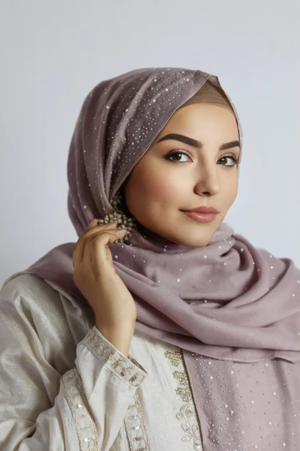 Mauve Toast Cotton Stone Drop Hijab - Image 1