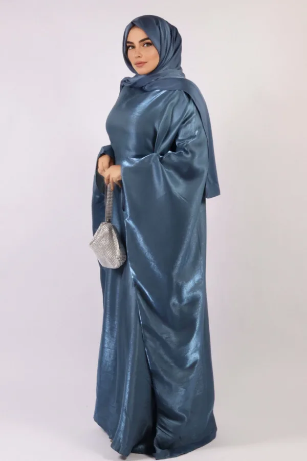 Moroccan Kaftan Organza Abaya - Nirvana Blue - Image 3