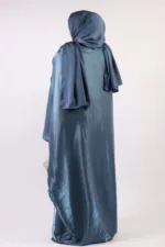 Moroccan Kaftan Organza Abaya - Nirvana Blue - Image 6