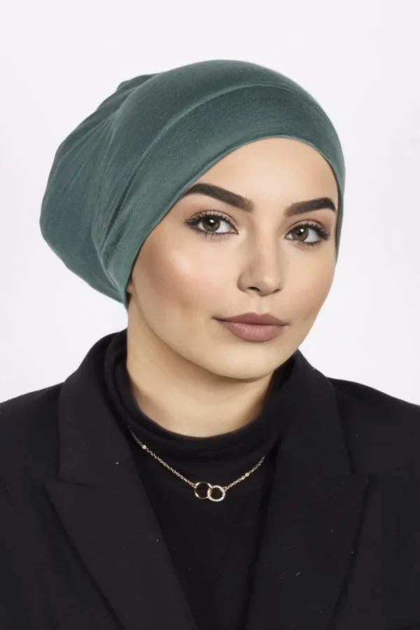 90706EC9-63CA-4BAB-B7E9-CC3B9B9FE4B7.jpeg Green Jersey Cotton Tube Hijab Cap - Image 1