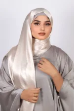 White Gold Marble Satin Hijab - Image 2