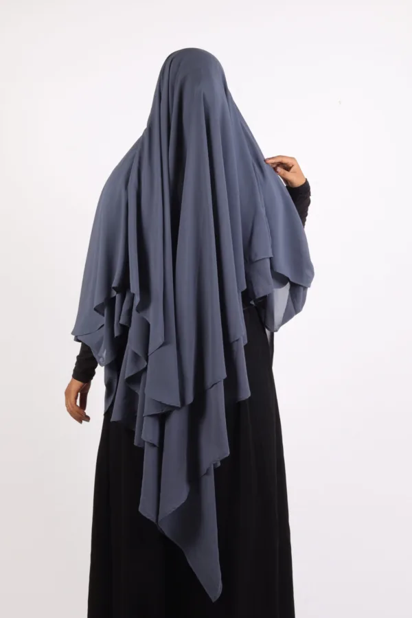 Mallika Double Layer Georgette Princess Khimar - Blue Grey - Image 2