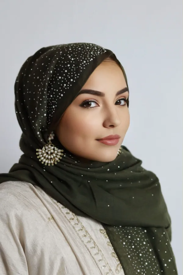 Olive Cotton Stone Drop Hijab - Image 2