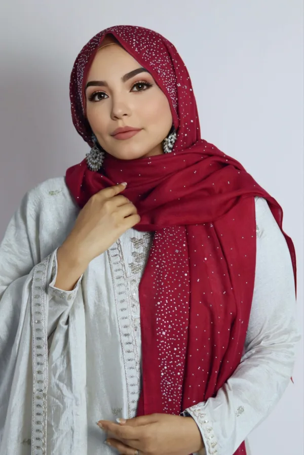 Raspberry Cotton Stone Drop Hijab - Image 2
