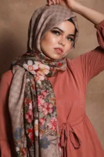 Golden Beige Floral Premium Viscose Hijab - Image 3