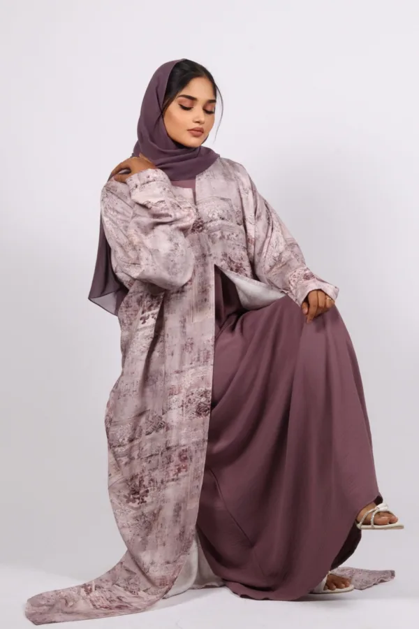95B24CFD-5DED-4915-8F48-4E52F0FB25A5.jpeg Zephyra Turkish Linen 3-piece Abaya set - Dusty Lilac - Image 1