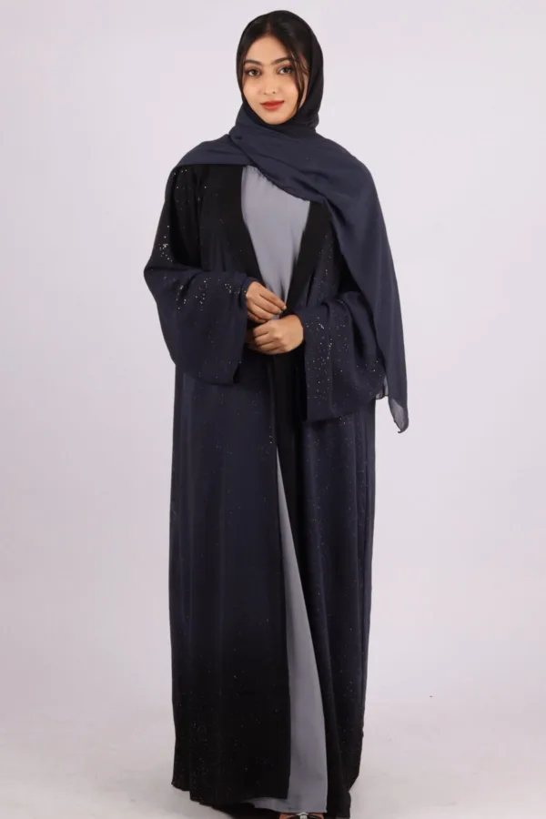 Mehtab Sparkling Glitter Dual Tone Abaya with Front Open - Arabian Night - Image 6