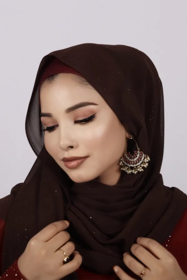 Chocolate Brown Glitter Chiffon Hijab - Image 1