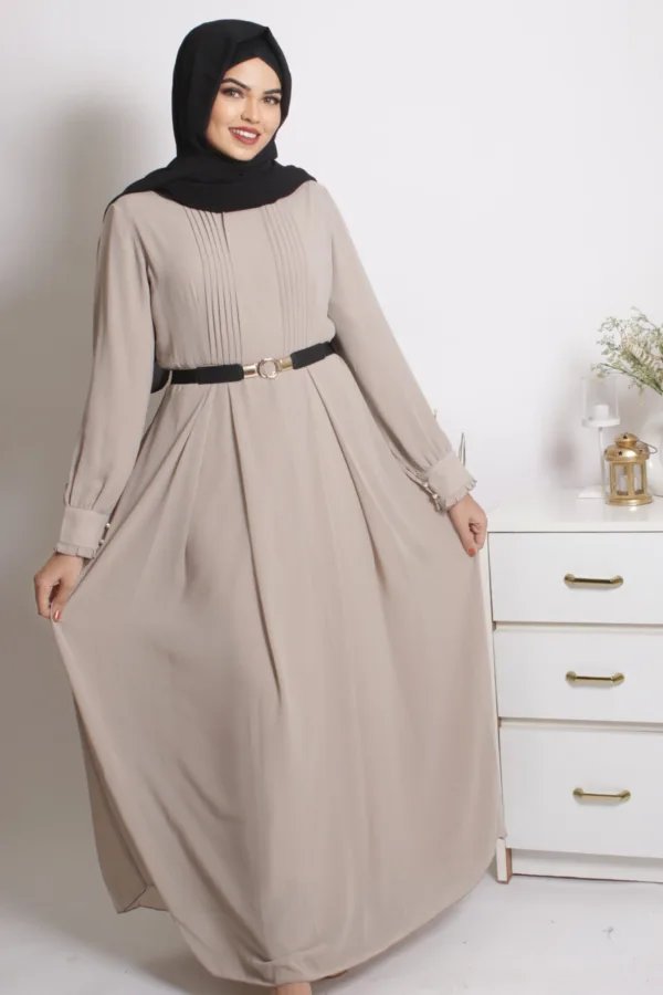 97A2508C-9105-4318-A418-2FC26D6ED8BF.jpeg Leah Modest Wear Abaya / Dress - Beige - Image 1