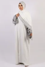 Solidarity Embroidery Keffiyeh Abaya with Matching Hijab - Original White - Image 4