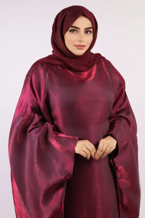 Moroccan Kaftan Organza Abaya - Burgundy Blush - Image 5
