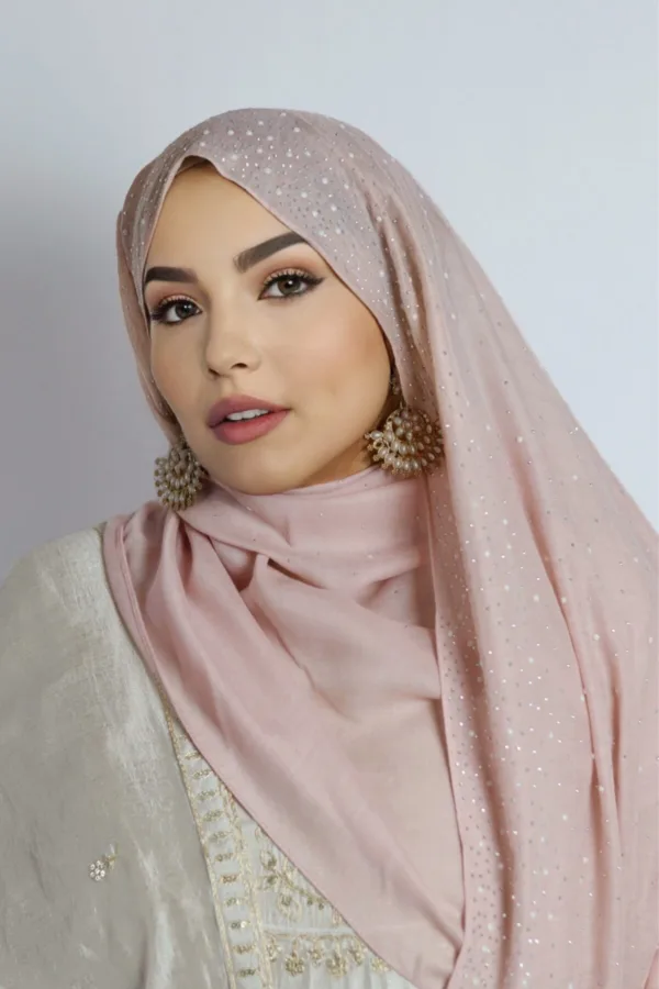 Skin Pink Cotton Stone Drop Hijab - Image 4
