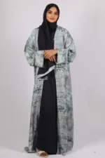 Zephyra Turkish Linen 3-piece Abaya set - Mermaid Green - Image 4