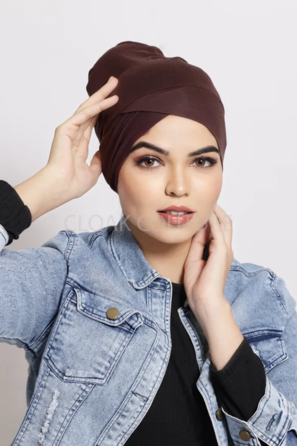Chocolate Criss Cross Tube Hijab Cap - Image 2