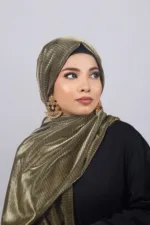 Evening Gold Metallic Ribbed Hijab - Image 2